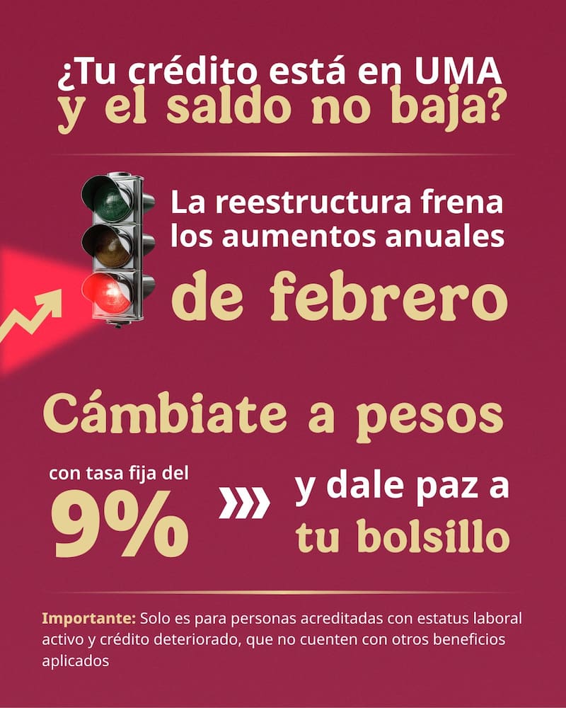 Cambio de UMA a pesos con tasa fija del 9% y plazo hasta 30 años.