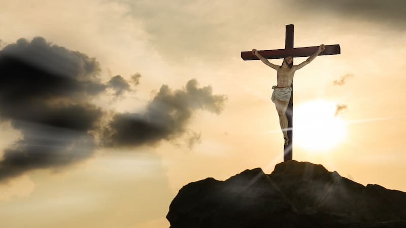 Cross, crucifixion, Jesus Christ, cross on the mountain at sunset