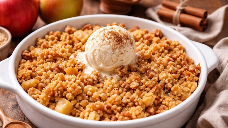 Crumble de manzana irresistible: la receta casera más fácil y rápida para preparar el postre que conquista a todos y no falla nunca (Imagen generada con Chat GPT)