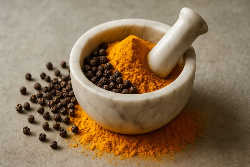 Mezclar y usar pimienta negra con cúrcuma.