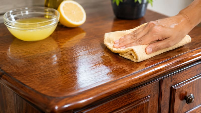 Mezclar de aceite de oliva y jugo de limón es un truco casero usado para mejorar el aspecto de los muebles de madera