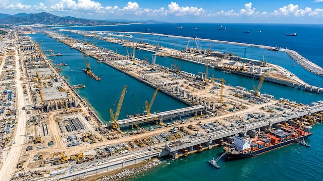 Construyen el puerto marítimo más grande del mundo: contará con 66 muelles y su tamaño será equivalente a 3000 campos de fútbol