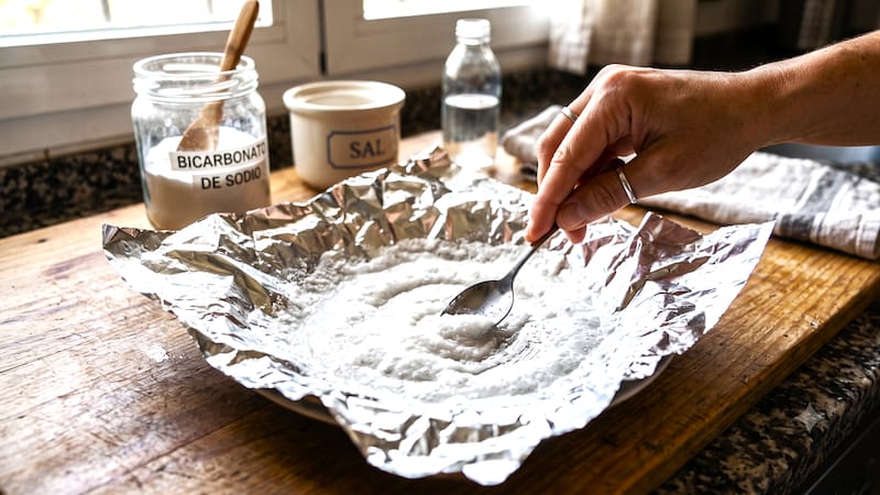 Mezclar bicarbonato de sodio, sal y agua en papel aluminio: para qué sirve y por qué lo recomiendan