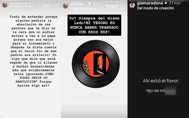 Los posteos de Dalma y Gianinna Maradona por el pedido de absolución al psicologo que atendió a su padre en los últimos días.