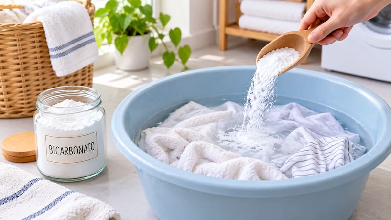 El remojo con bicarbonato de sodio y agua sirve para tratar prendas que acumulan olores difíciles de quitar, como los del sudor, la humedad o el tabaco.