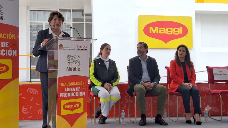 Delfina Gómez, gobernadora del Estado de México, en la inauguración de la línea de Maggi | Yanin Alfaro