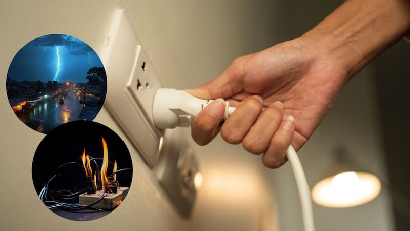 Tormentas eléctricas y los enchufes conectados.