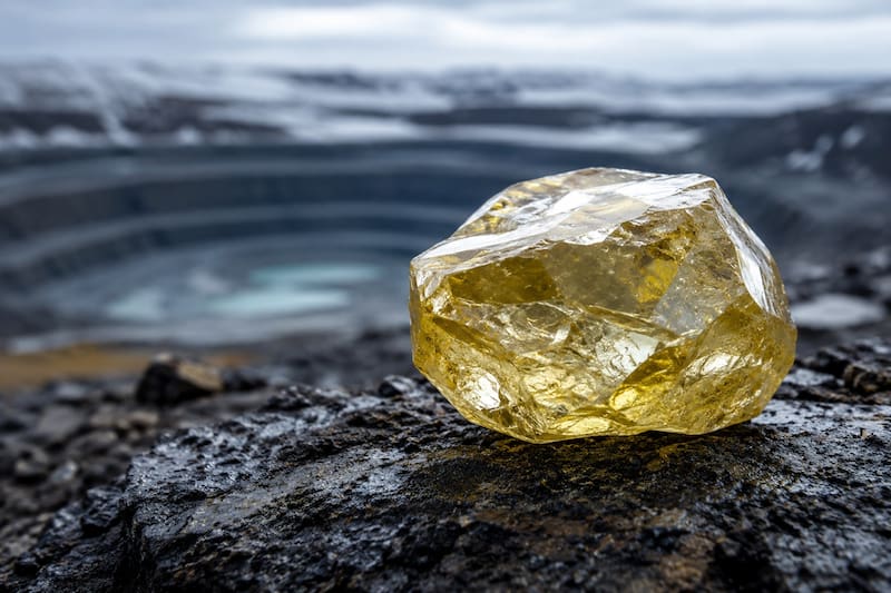 Los diamantes amarillos representan menos del 1% en toda la producción histórica de la mina y solo cinco ejemplares de más de 100 quilates fueron encontrados allí en 22 años de operaciones. (Imagen ilustrativa creada con IA)