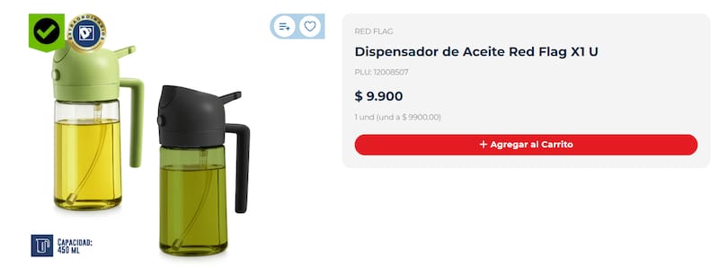 Dispensador de aceite Red Flag - Tiendas D1