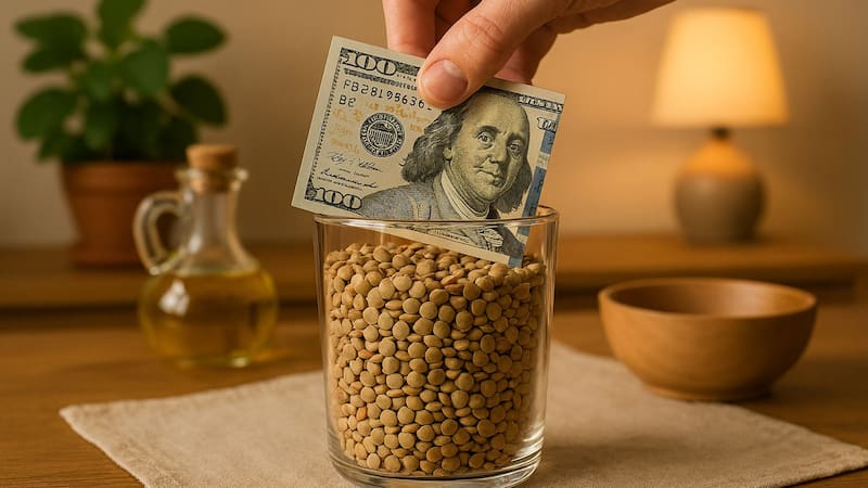 Poner un dólar en un vaso de lentejas puede tener efectos positivos, según el Feng Shui