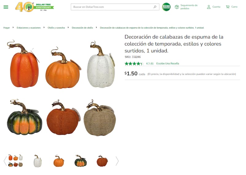 Decoración de calabazas para Halloween que vende Dollar Tree