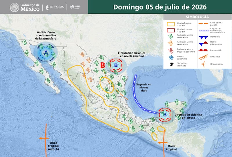 El SMN confirmó el pronóstico del tiempo que se mantendrá vigente para el domingo 5 de julio. (Foto: SMN)