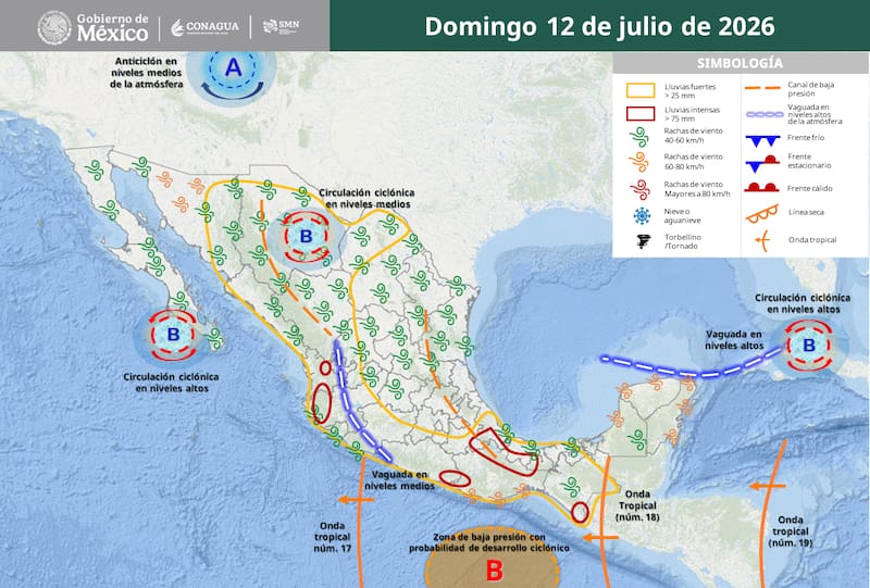 Domingo con lluvias intensas en varias regiones.