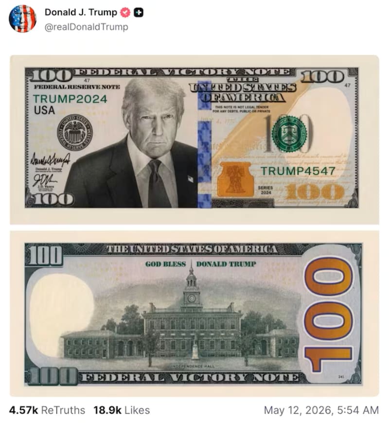 Donald Trump lanzaría un nuevo billete de USD 100 y un novedoso papel moneda ingresará a los mercados, bancos y supermercados.