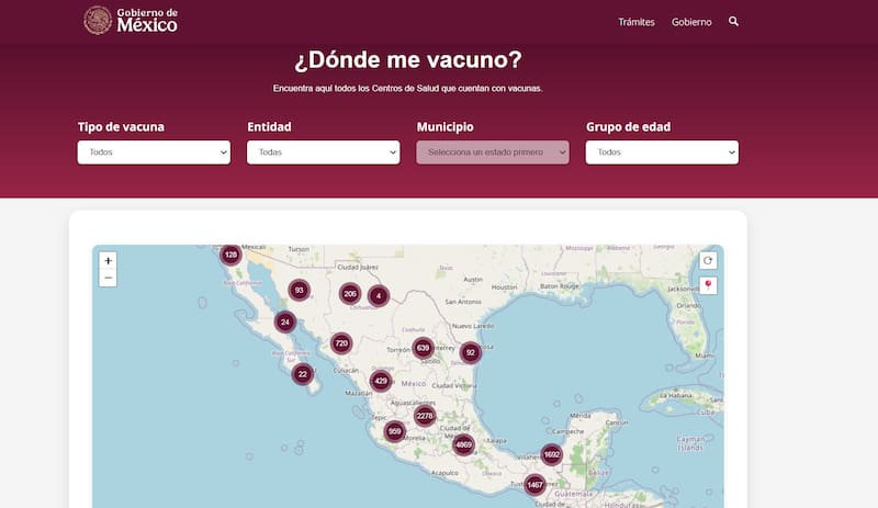 Sitio web oficial del Gobierno de México para saber dónde se vacuanan.