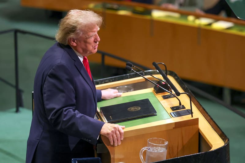 NEW YORK (United States), 22/09/2026.- US President Donald Trump delivers his speech during the General Debate of the 81st session of the United Nations (UN) General Assembly at United Nations Headquarters in New York, New York, USA, 22 September 2026. (Nueva York) EFE/EPA/SARAH YENESEL