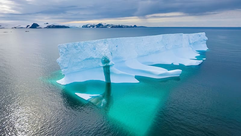 Drone aerial photography of icebergs near King George Island,southern ocean,Antarctica