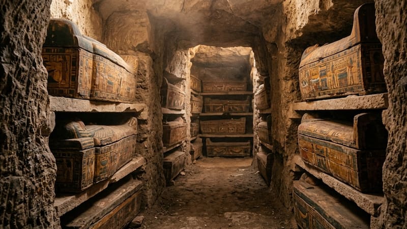 Arqueólogos encuentran uno de los mayores secretos de la Humanidad: 22 ataúdes intactos y guardados durante miles de años en una cámara funeraria.