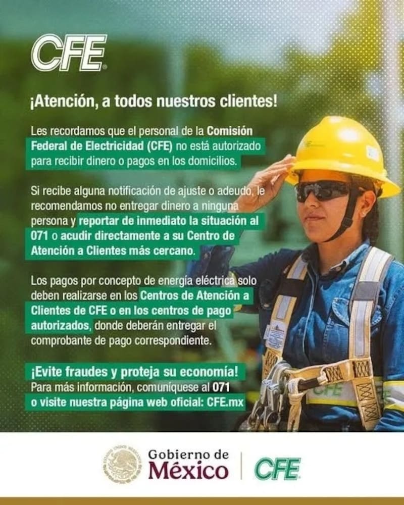 El comunicado oficial difundido por la CFE.