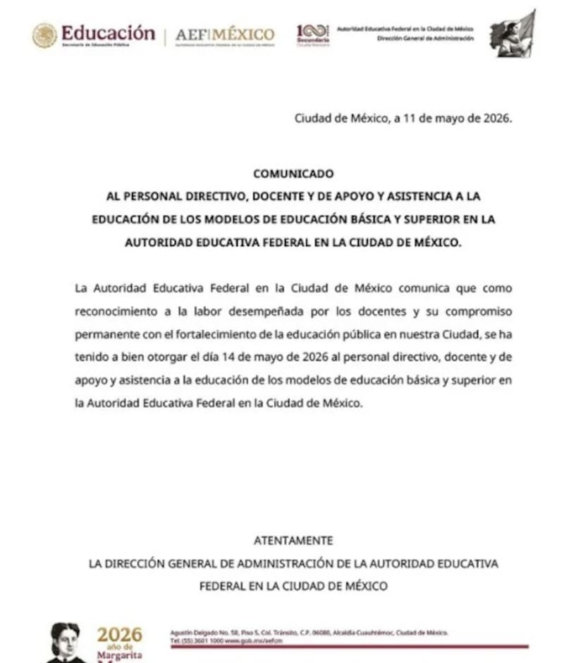 El comunicado que difundieron las autoridades de México para la comunidad educativa de CDMX. (Fuente: Gobierno de México)