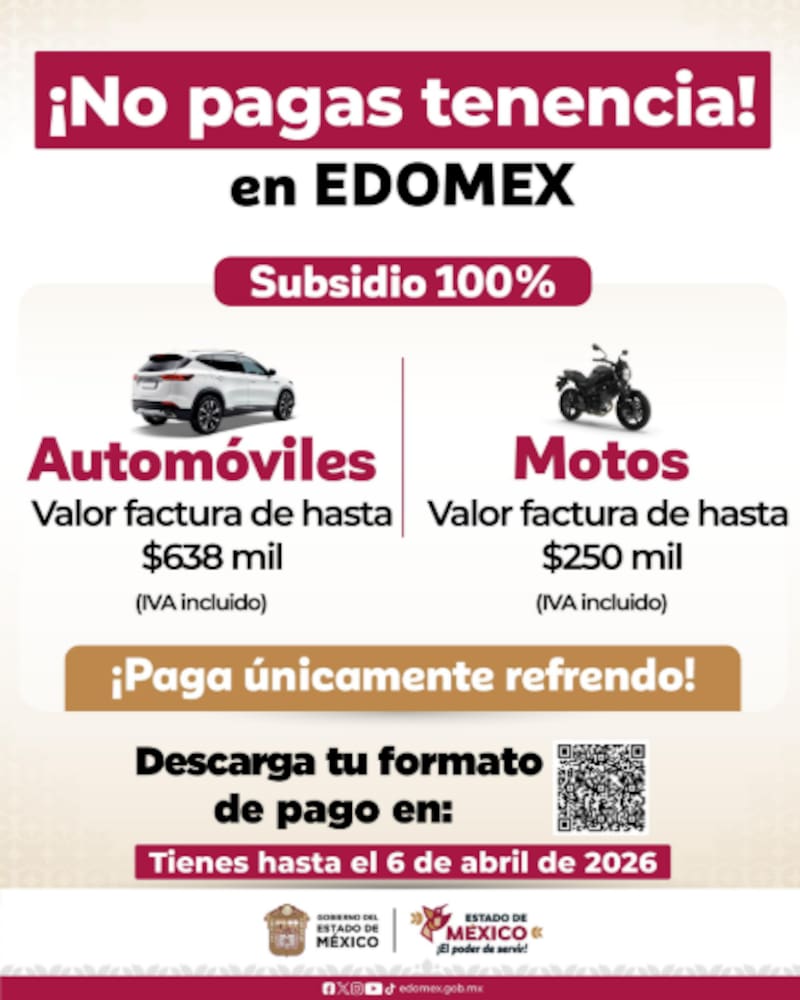 El Estado de México anunció un beneficio clave para 2026: quienes cumplan con ciertos requisitos podrán acceder a un subsidio total en la tenencia, pagando únicamente el refrendo antes de la fecha límite.