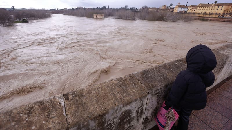 CÓRDOBA, 06/02/2026.- El Guadalquivir ha duplicado su umbral en dos días y a las 9.40 horas de este viernes ha superado los 5,60 metros de lámina de agua, cuando el umbral rojo lo alcanza en los 2,5 metros. EFE/ Salas