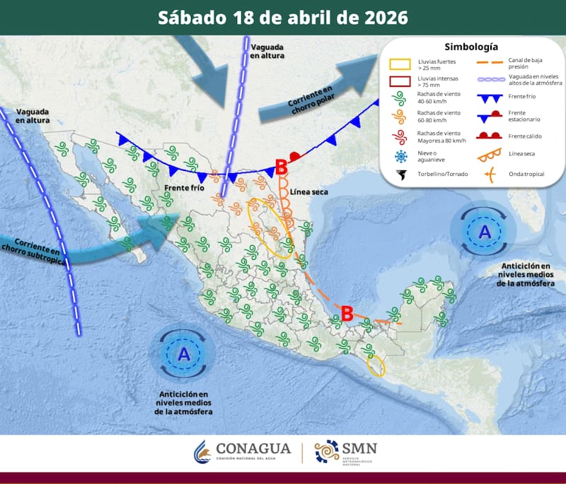 El mapa del clima para el sábado 18 de abril. (Foto: SMN)