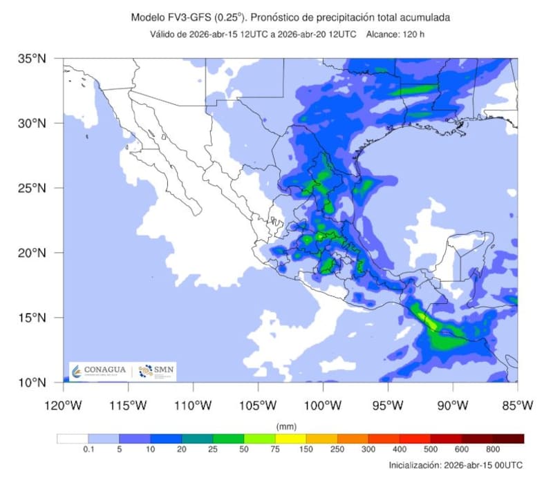El mapa meteorológico con el total de precipitación acumulada entre el 15 y 20 de abril. (Foto: Archivo)