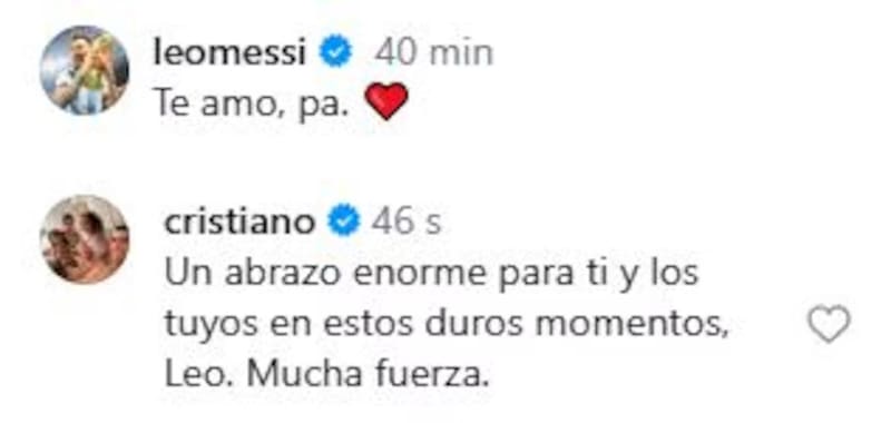 El mensaje de apoyo de Cristiano Ronaldo a Messi tras el fallecimiento de su padre.