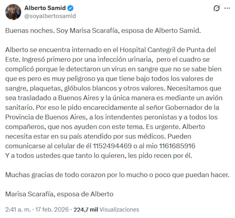 La publicación de la esposa de Samid.