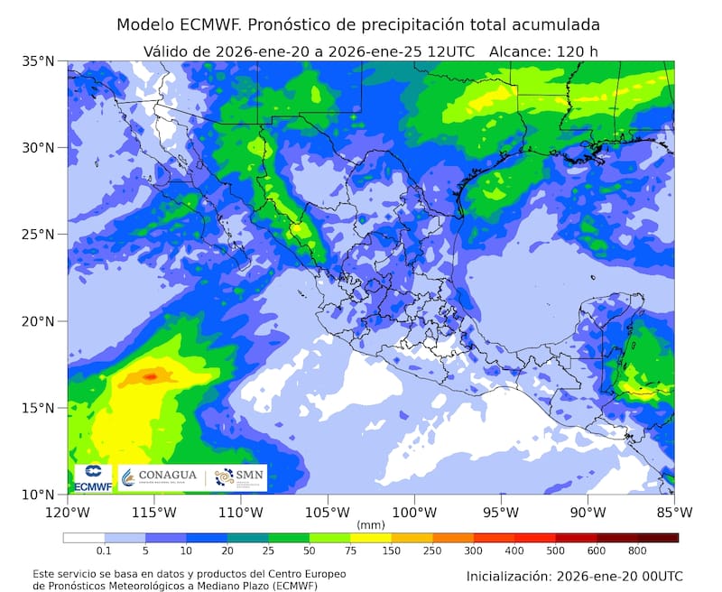 El pronóstico de precipitación acumuladas hasta el 25 de enero. (Foto: Archivo)