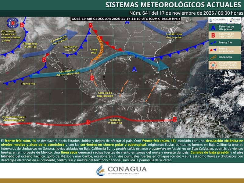 El pronóstico del tiempo de México que difundió el SMN para el lunes 17 de noviembre. (Foto: Archivo).