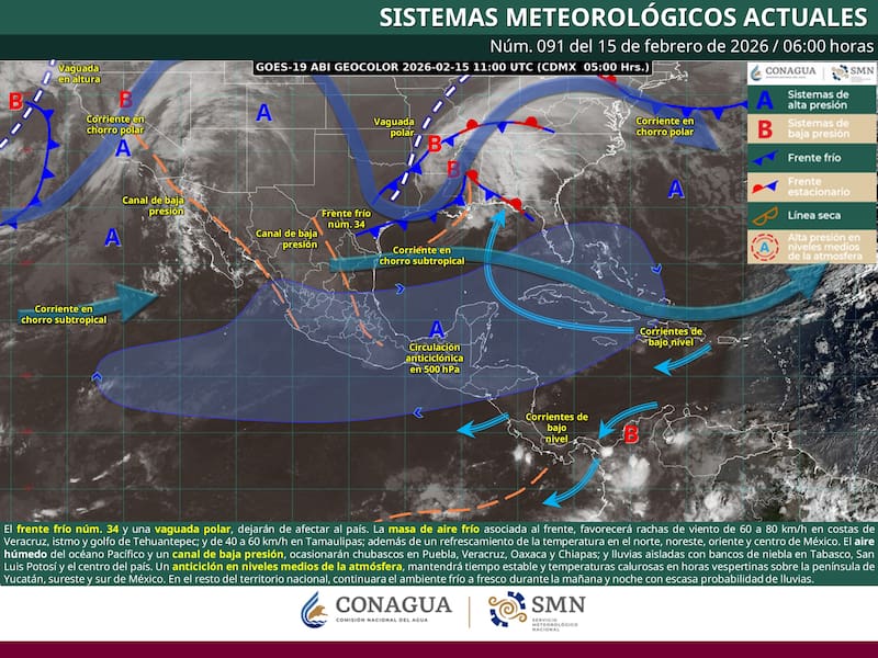 El pronóstico del tiempo en la República Mexicana para este domingo 15 de febrero. (Foto: Archivo)