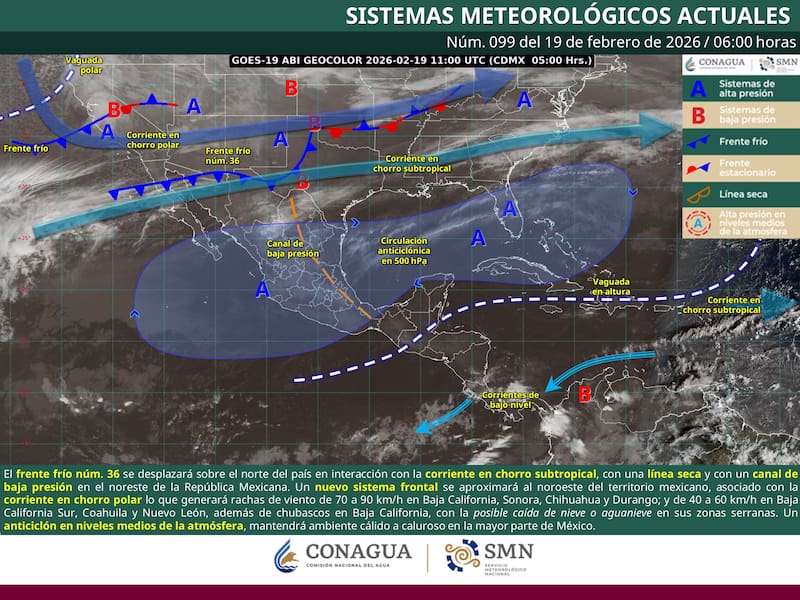 El pronóstico del tiempo en México durante el jueves 19 de febrero. (Foto: Archivo)