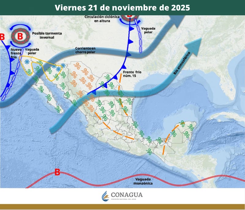El pronóstico del tiempo en México para el viernes 21 de noviembre. (Foto: SMN)