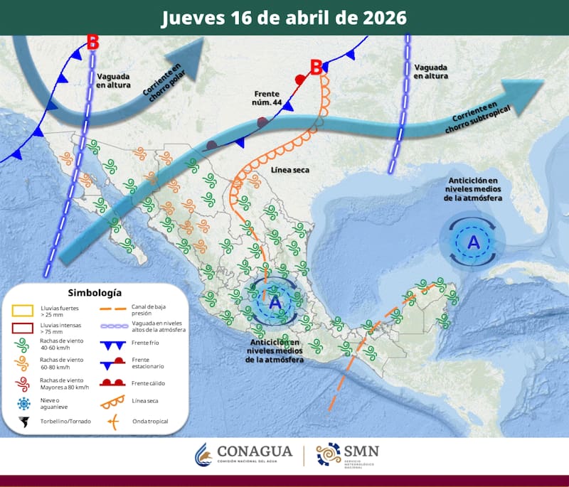 El pronóstico del tiempo para el 16 de abril, en la República Mexicana. (Foto: Archivo)