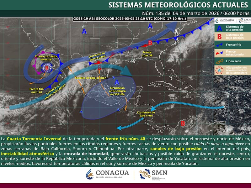 El pronóstico del tiempo para el lunes 9 de marzo en la República Mexicana. (Foto: Archivo)