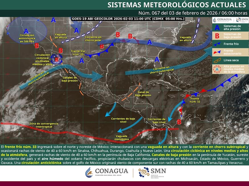 El pronóstico del tiempo para el martes 3 de febrero en la República Mexicana. (Foto: Archivo)