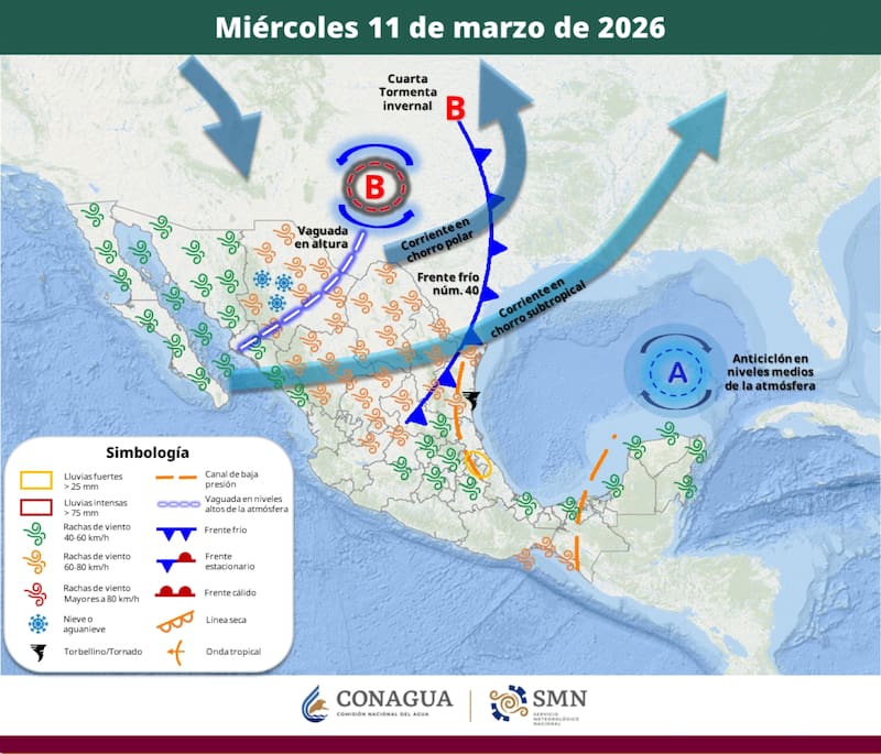 El pronóstico del tiempo para el miércoles 11 de marzo en la República Mexicana. (Foto: Gobierno de México)