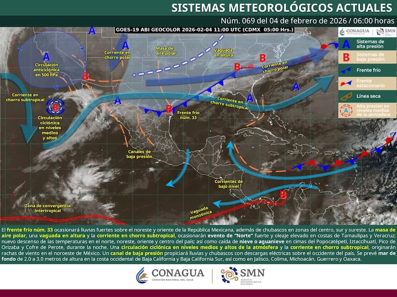 El pronóstico del tiempo para el miércoles 4 de febrero en la República Mexicana. (Foto: Archivo)
