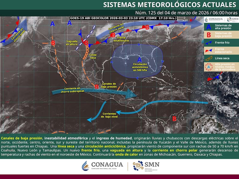 El pronóstico del tiempo para el miércoles 4 de marzo en la República Mexicana. (Foto: Archivo)
