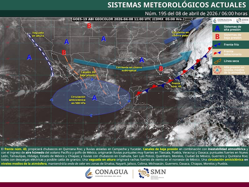 El pronóstico del tiempo para el miércoles 8 de abril en la República Mexicana. (Foto: Archivo)
