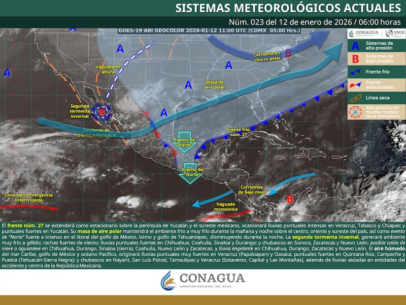El pronóstico del tiempo para el territorio mexicano durante el lunes 12 de enero. (Foto: Archivo).