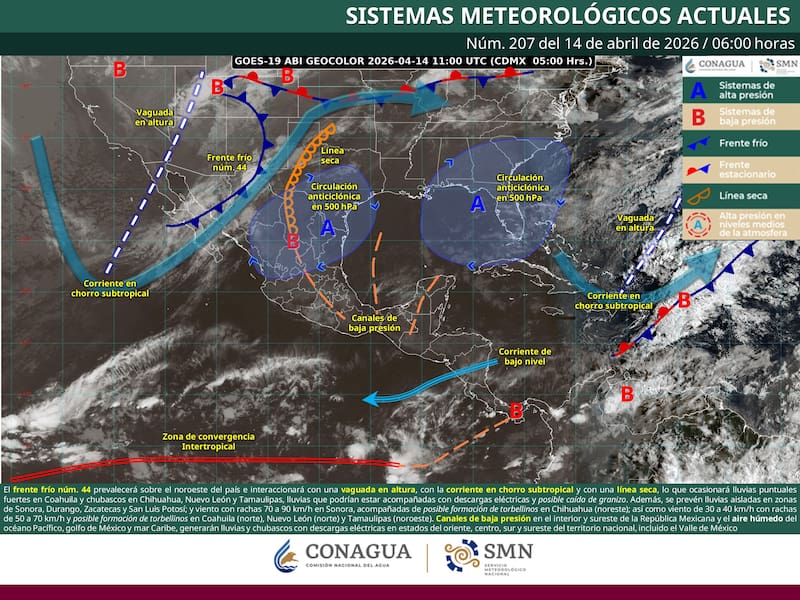 El pronóstico del tiempo para la República Mexicana durante el martes 14 de abril. (Foto: Archivo)