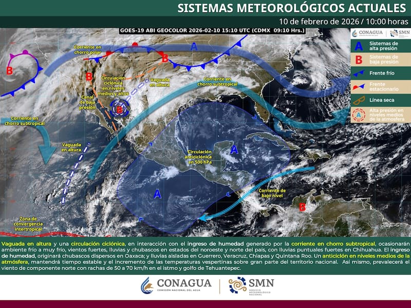 El pronóstico del tiempo para la República Mexicana durante el miércoles 11 de febrero. (Foto: Archivo).