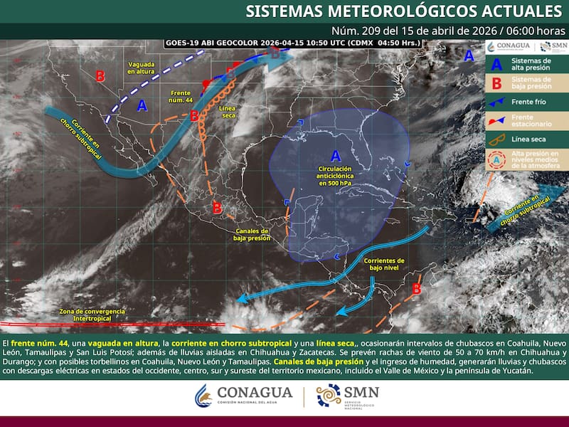 El pronóstico del tiempo para la República Mexicana durante el miércoles 15 de abril. (Foto: Archivo)