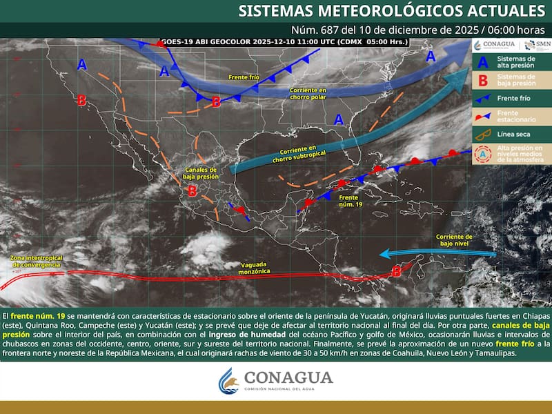 El pronóstico del tiempo para México durante el miércoles 10 de diciembre. (Foto: Archivo).