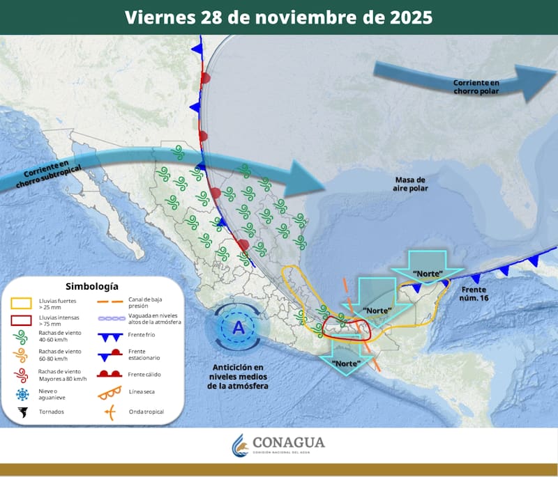 El pronóstico del tiempo que regirá en México a partir del viernes 28 de noviembre. (Foto: Archivo)