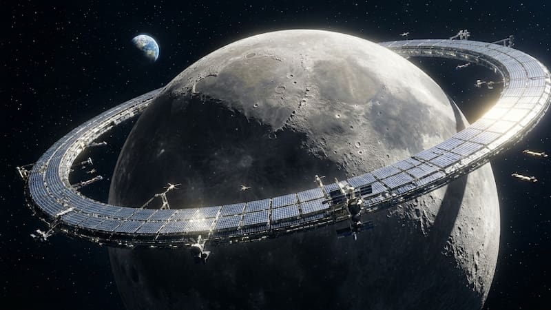 El proyecto, conocido como Luna Ring, fue desarrollado por la empresa japonesa Shimizu Corporation, y contempla la instalación de una banda de paneles solares de aproximadamente 11 mil kilómetros sobre la línea ecuatorial lunar.
