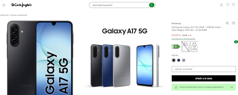 El Samsung Galaxy A17 está en descuento: este novedoso smartphone se consigue en El Corte Inglés por menos de 260 euros.